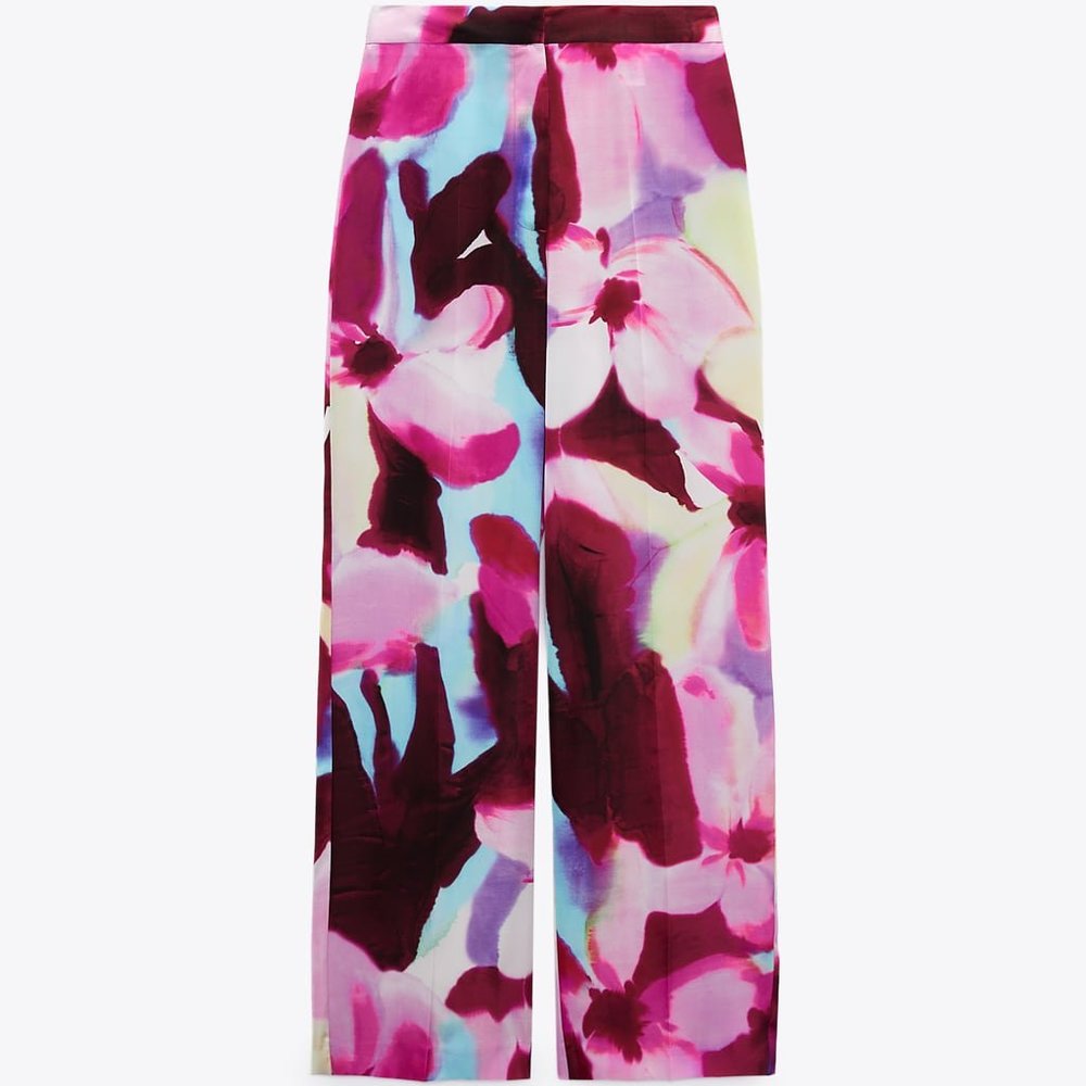 Zara Satin Floral Printed Pants - Picture 5 of 7